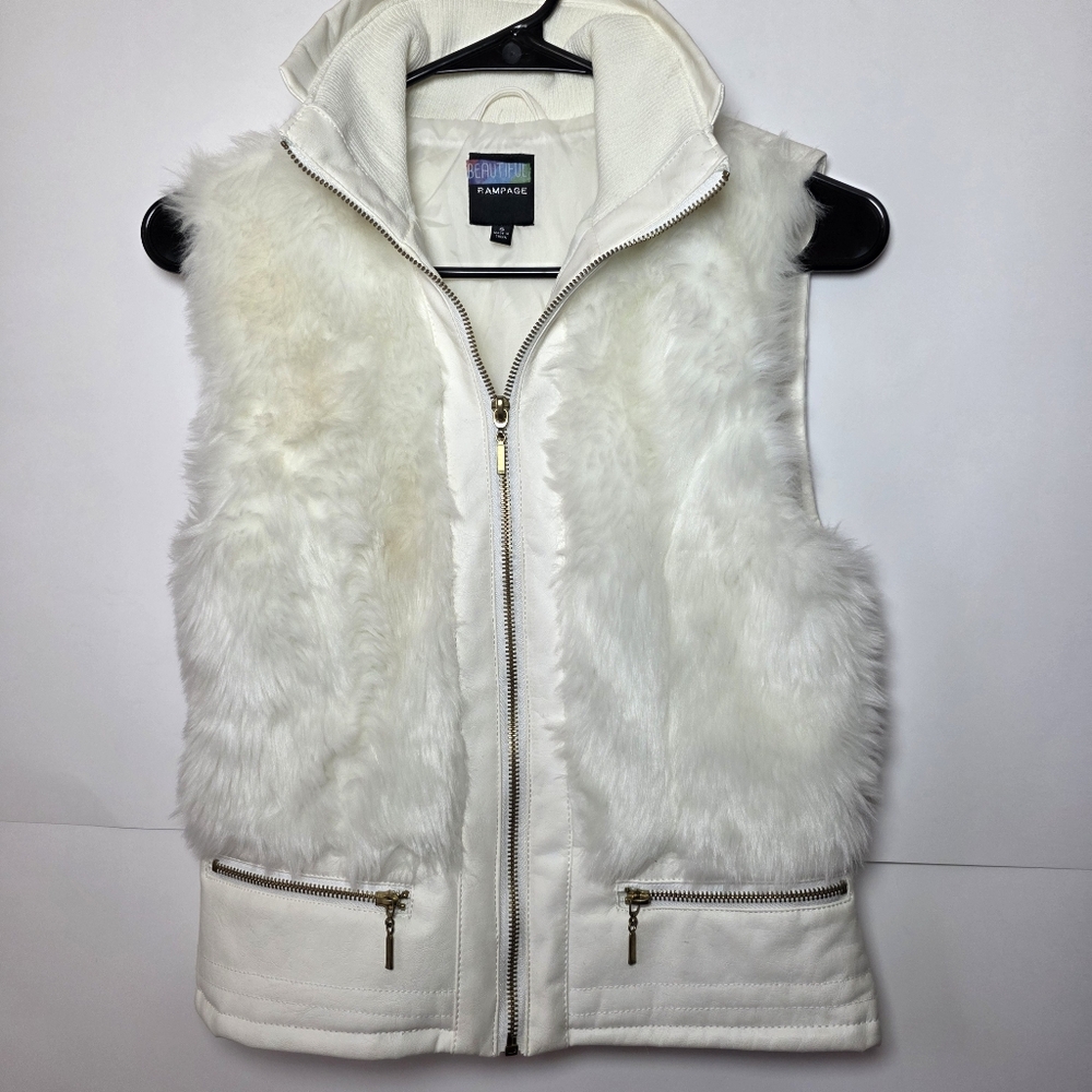 Vintage Retro Vest Jacket Faux Leather Fur Womem Size S